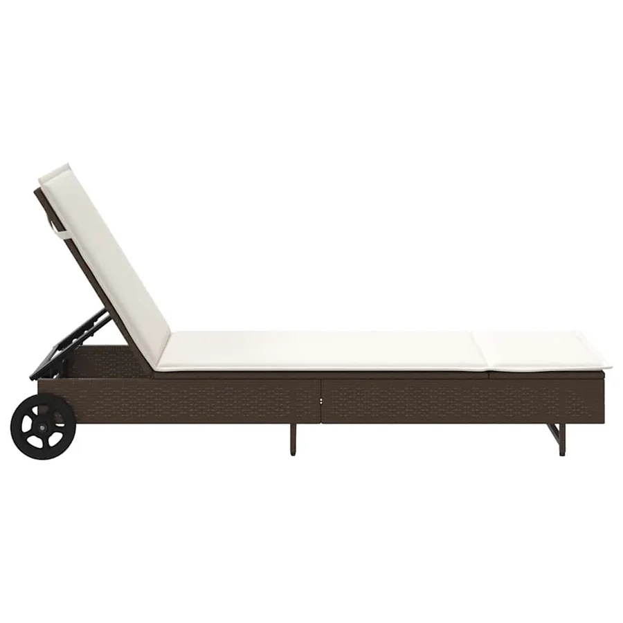Chaise longue avec roues et coussin marron résine tressée - 7