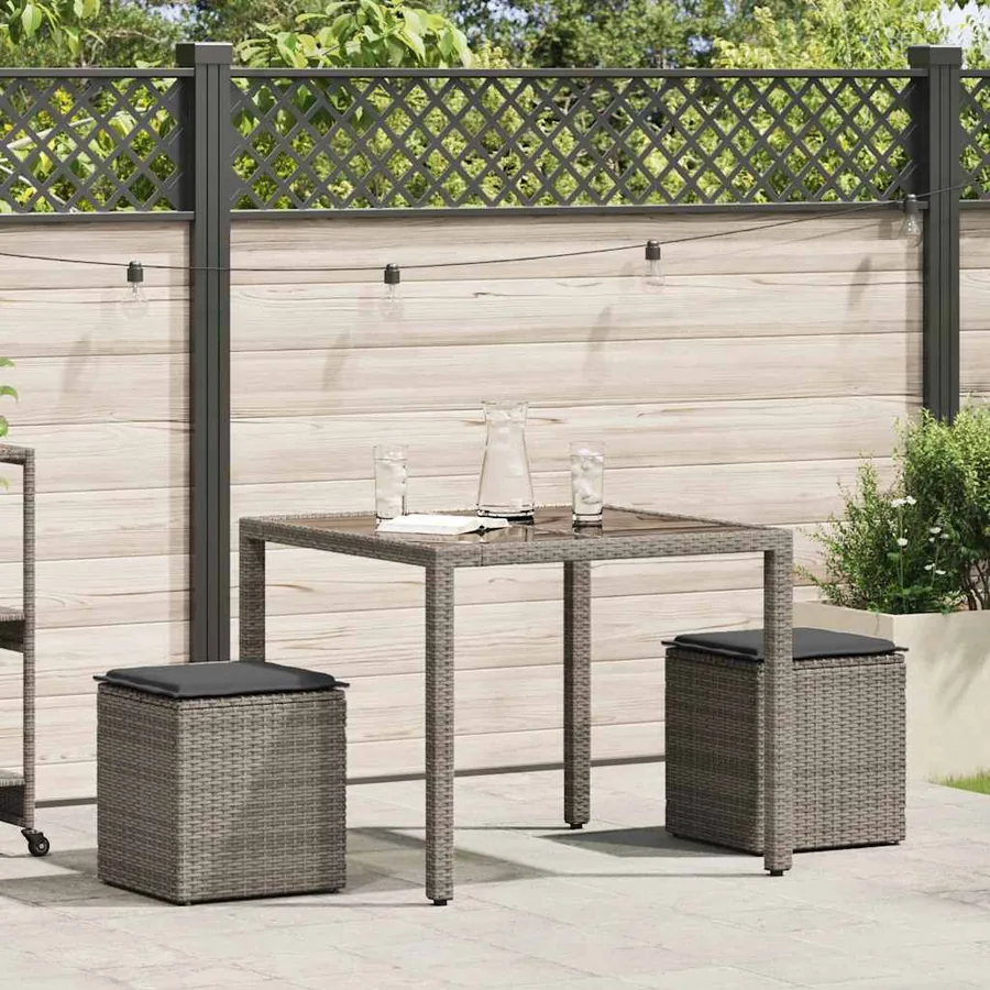 Tabourets jardin coussins lot de 2 gris 40x40x43 cm poly rotin - 2