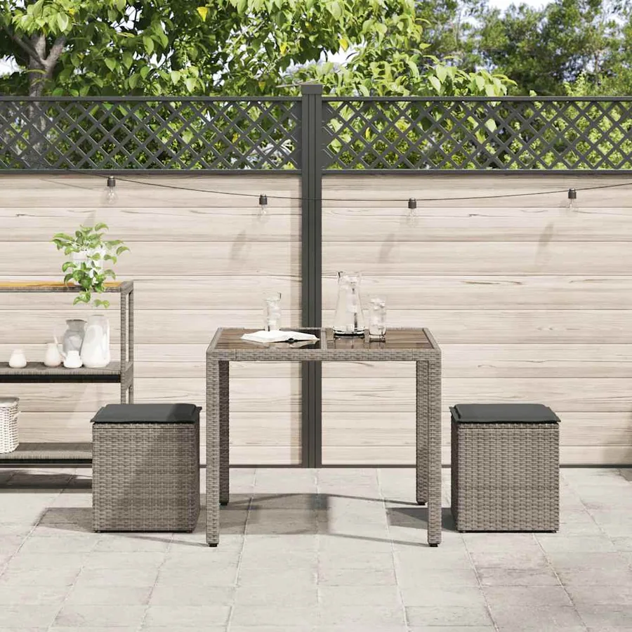 Tabourets jardin coussins lot de 2 gris 40x40x43 cm poly rotin - 3