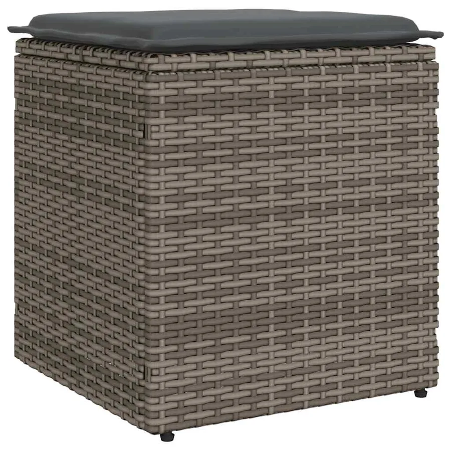 Tabourets jardin coussins lot de 2 gris 40x40x43 cm poly rotin - 5