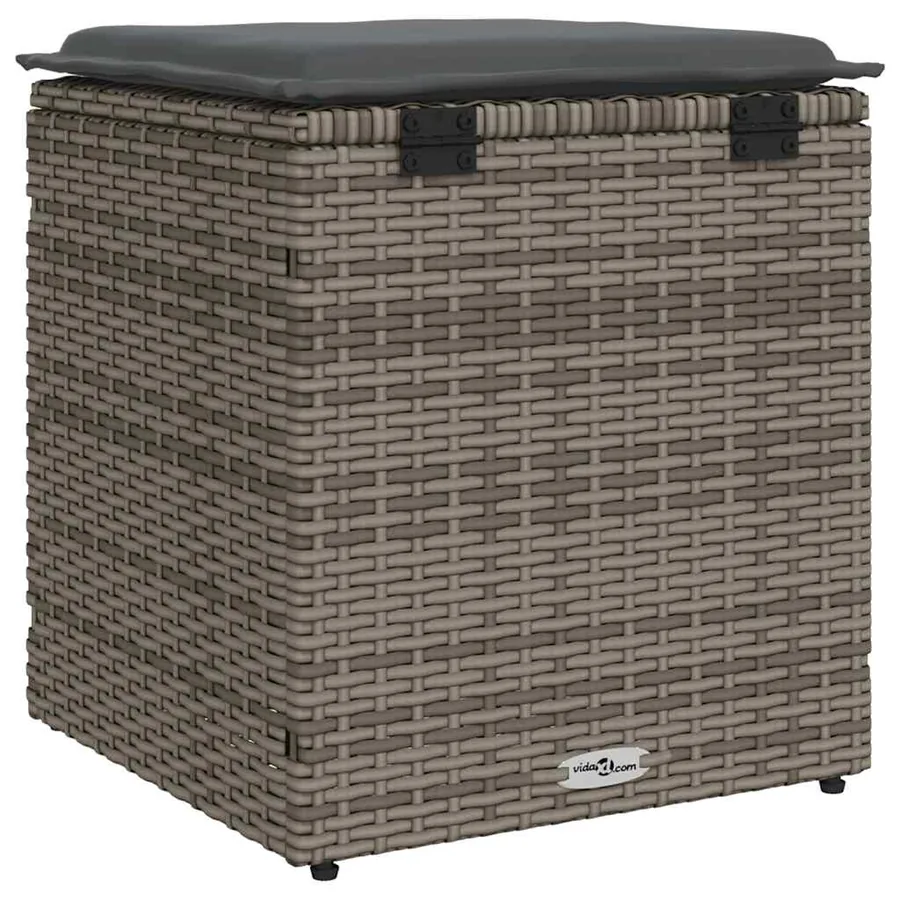 Tabourets jardin coussins lot de 2 gris 40x40x43 cm poly rotin - 8