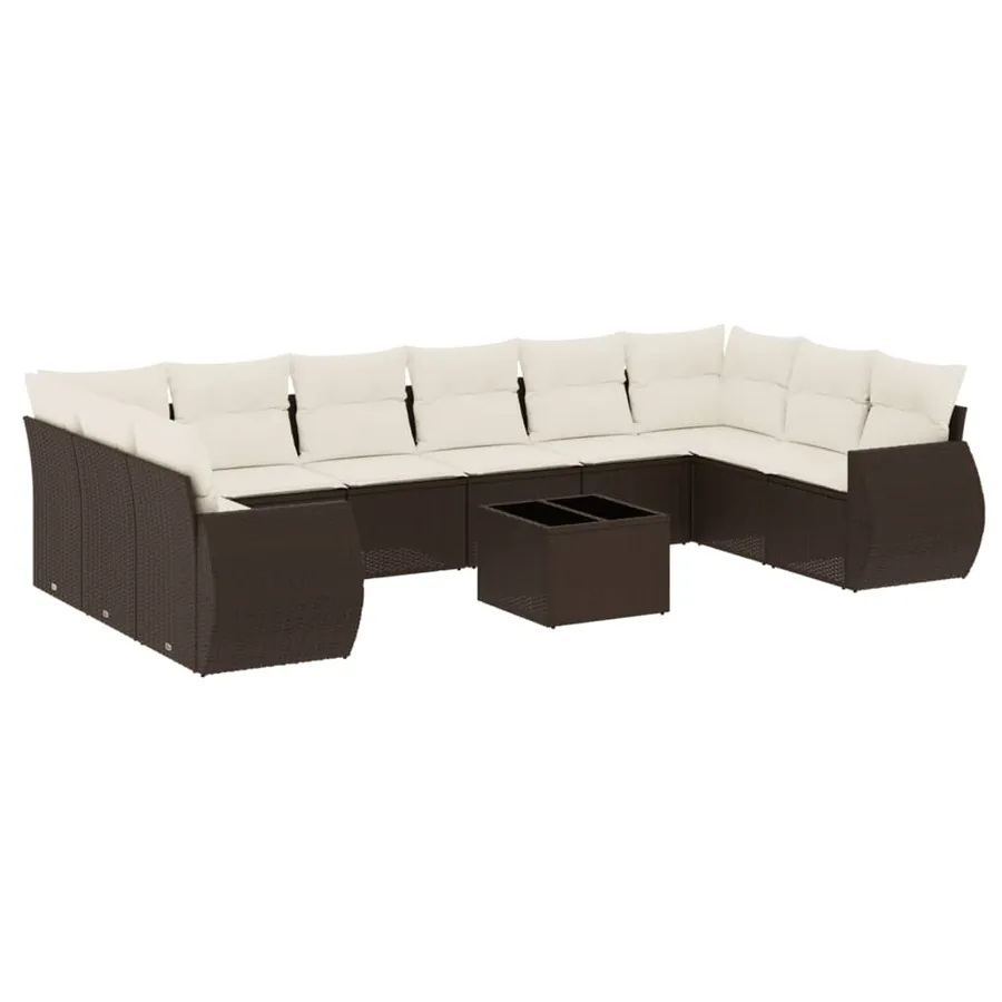 Salon de jardin et coussins 11 pcs marron résine tressée - 2