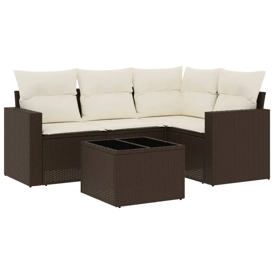 Salon de jardin avec coussins 5 pcs marron résine tressée - 2