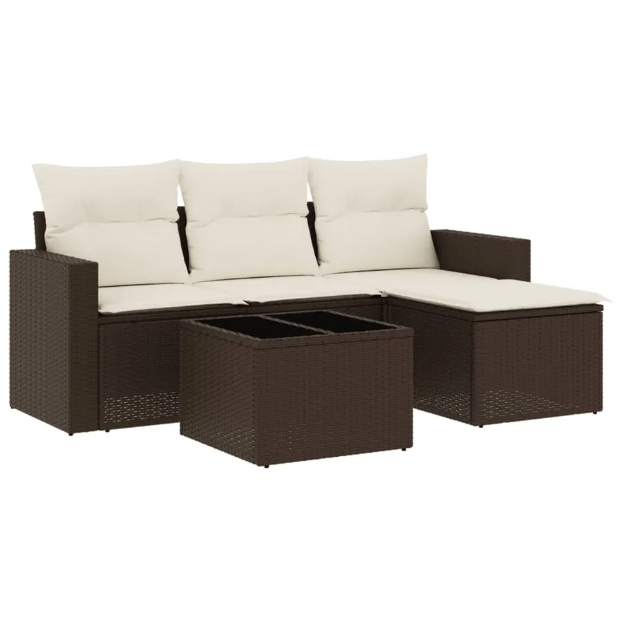 Salon de jardin avec coussins 5 pcs marron résine tressée - 2