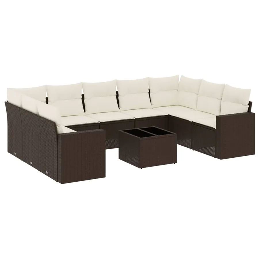 Salon de jardin 10 pcs avec coussins marron résine tressée - 2