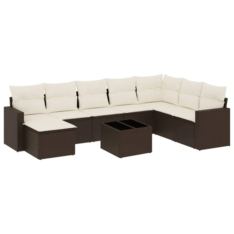 Salon de jardin avec coussins 9 pcs marron résine tressée - 2