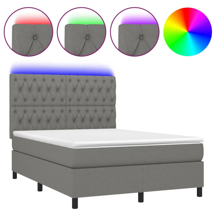 Sommier à lattes de lit et matelas et LED Gris foncé 140x190 cm - 2