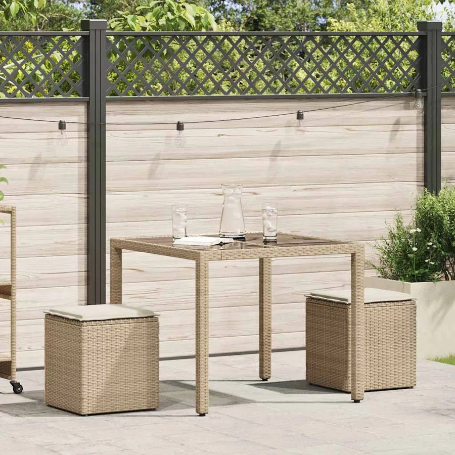 Tabourets de jardin avec coussins lot de 2 beige résine tressée - 2