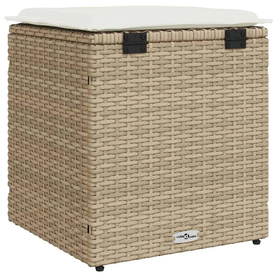 Tabourets de jardin avec coussins lot de 2 beige résine tressée - 8