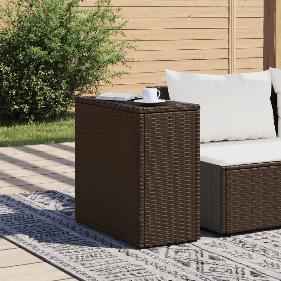 Table d'appoint de jardin avec dessus en verre marron rotin - 3