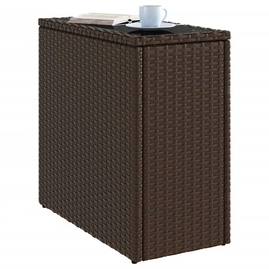 Table d'appoint de jardin avec dessus en verre marron rotin - 4