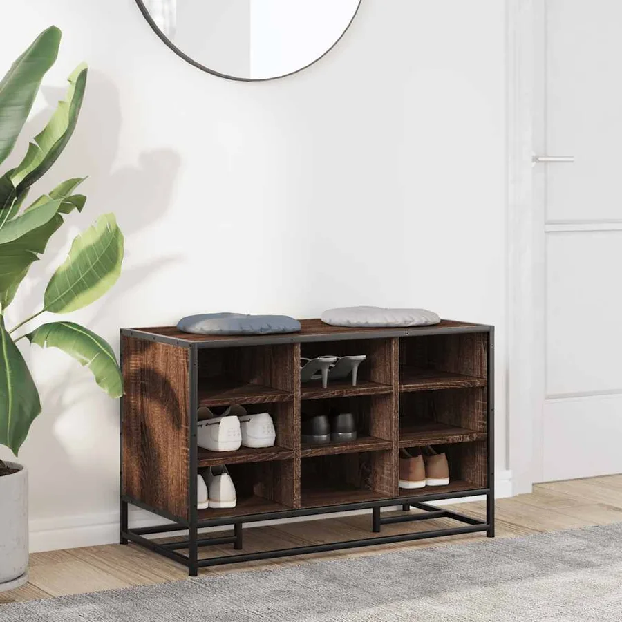 Banc à chaussures chêne marron bois d'ingénierie et métal - 3