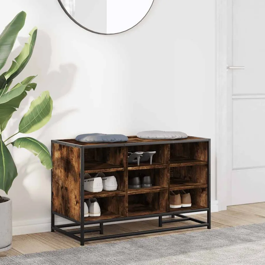 Banc à chaussures chêne fumé bois d'ingénierie et métal - 3