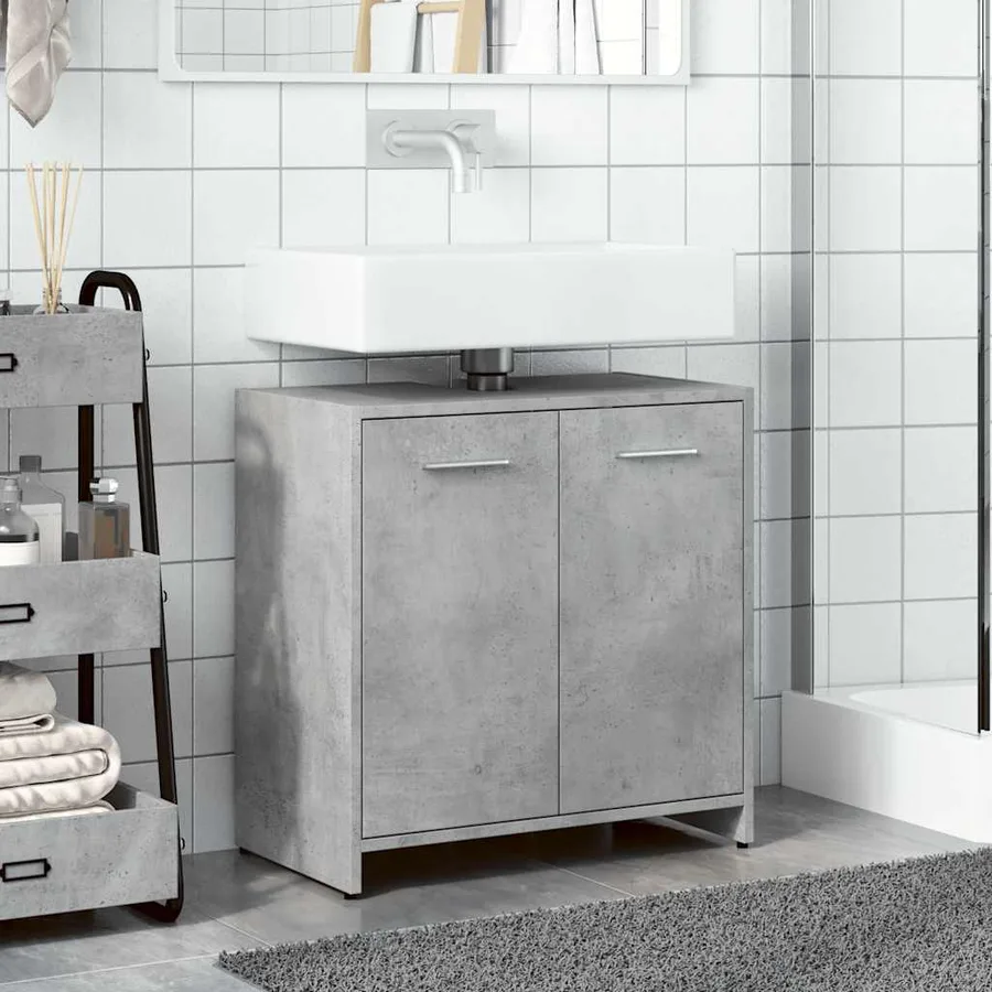 Armoire lavabo de salle de bain gris béton 60x33x60 cm - 3