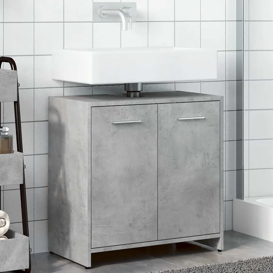 Armoire lavabo de salle de bain gris béton 60x33x60 cm - 4