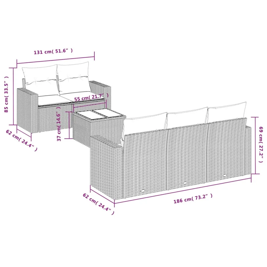 Salon de jardin avec coussins 6 pcs marron résine tressée - 3
