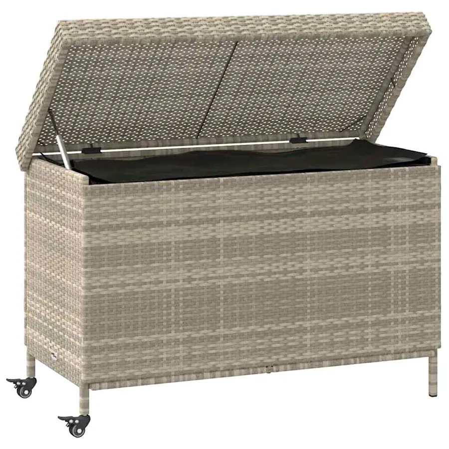 Boîte de rangement de jardin et roues gris clair résine tressée - 3