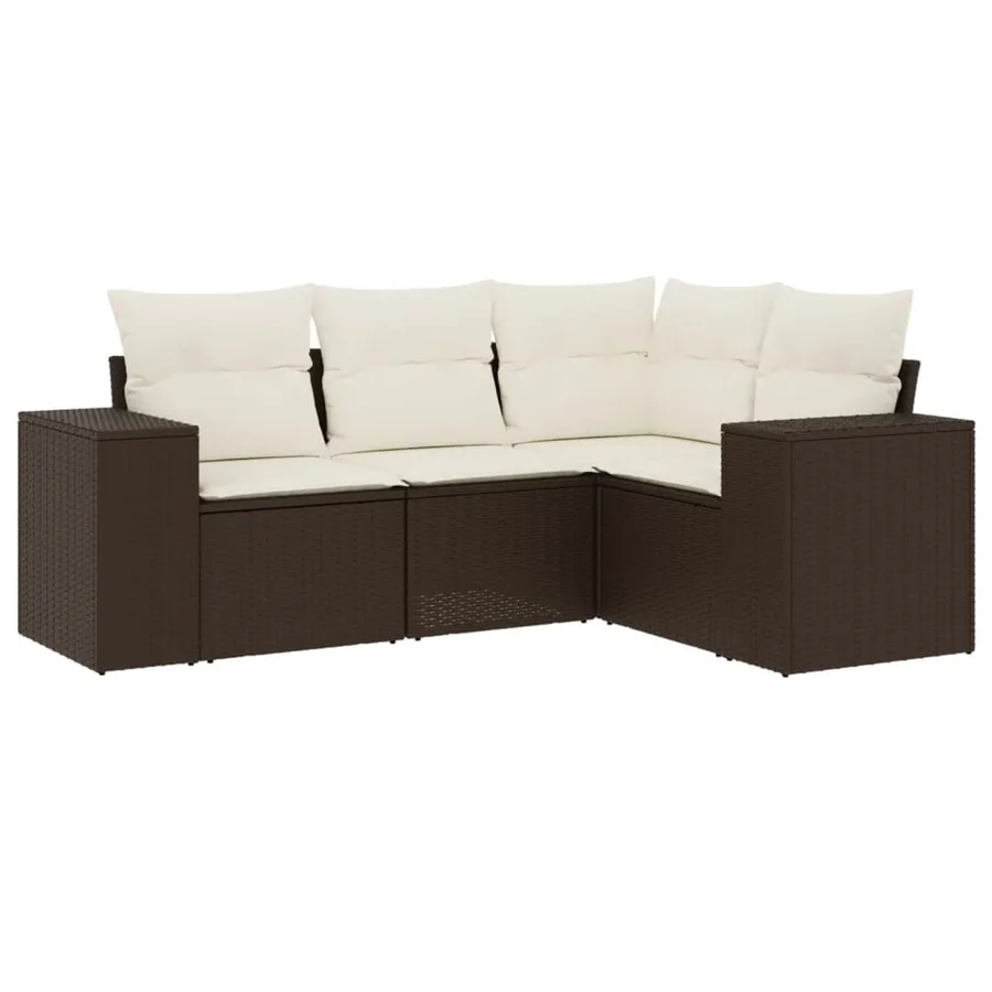 Salon de jardin 4 pcs avec coussins marron résine tressée - 2
