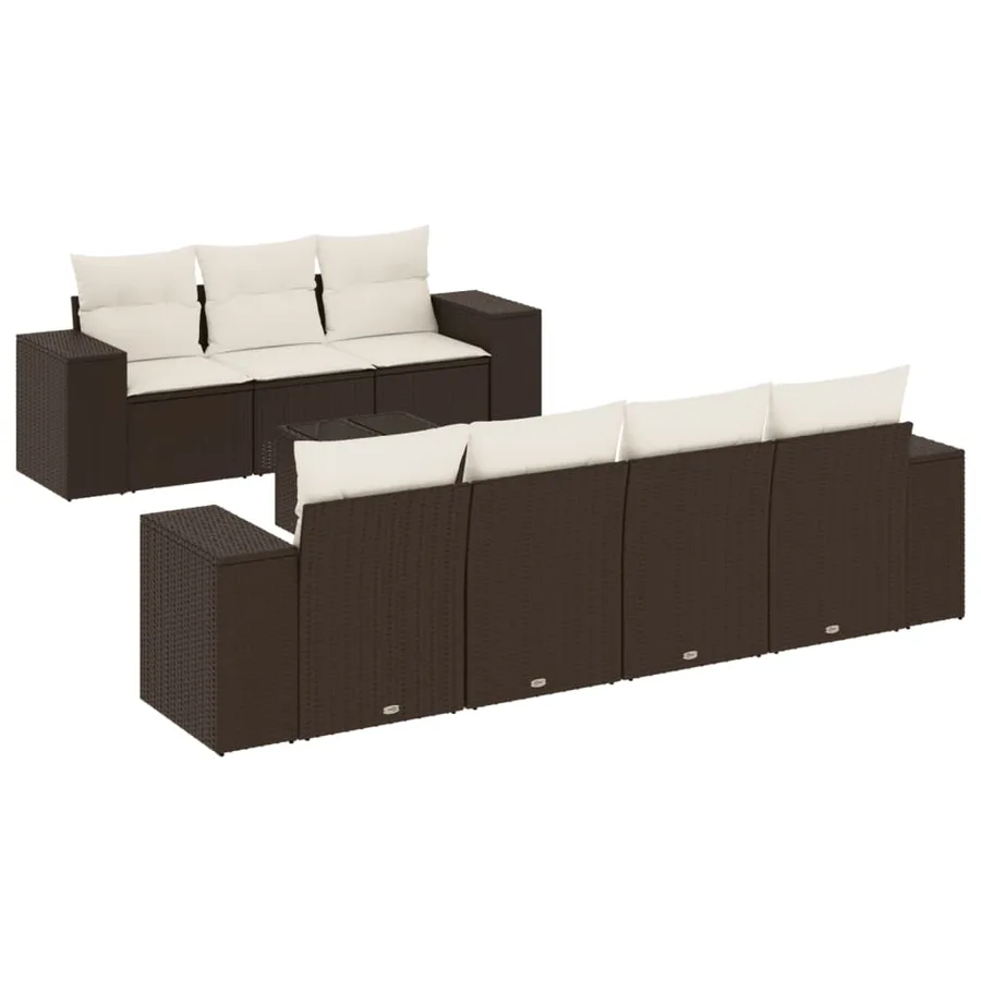 Salon de jardin 8 pcs avec coussins marron résine tressée - 2