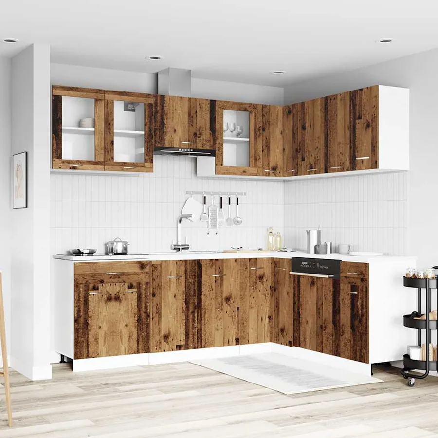 Ensemble de 11 meubles de cuisine "Lyon" en bois d'ingénierie vieilli
