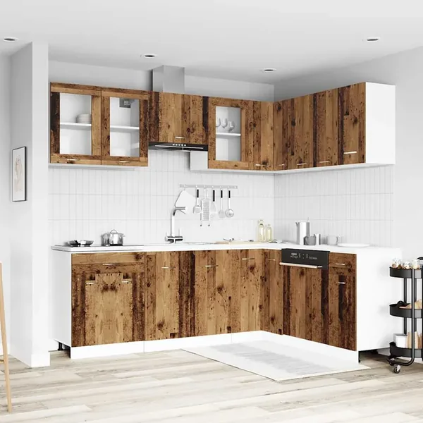Ensemble de 11 meubles de cuisine "Lyon" en bois d'ingénierie vieilli
