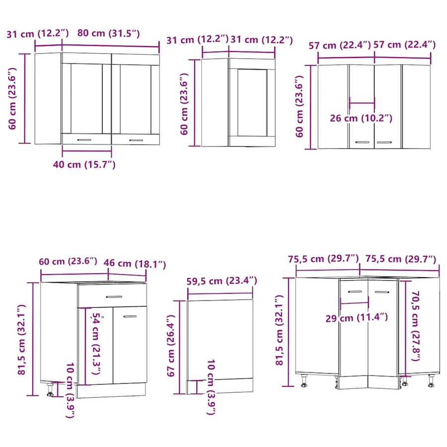 Ensemble de 11 meubles de cuisine "Lyon" en bois d'ingénierie vieilli - 9