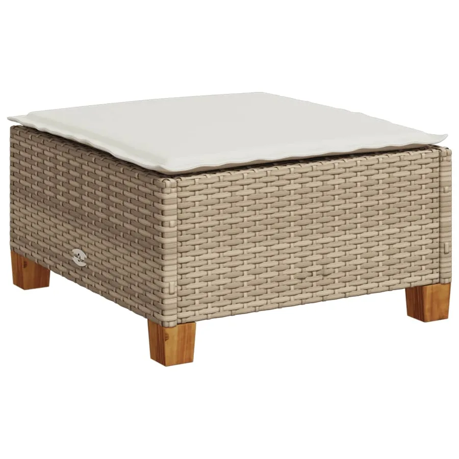 Tabouret de jardin et coussin beige 63,5x56x32cm résine tressée - 2