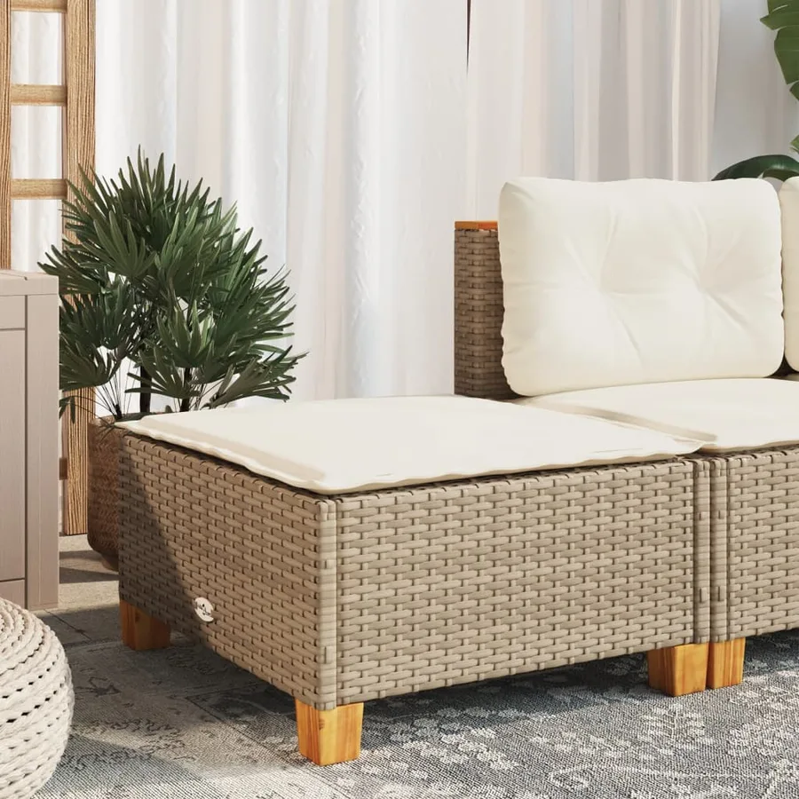 Tabouret de jardin et coussin beige 63,5x56x32cm résine tressée - 3