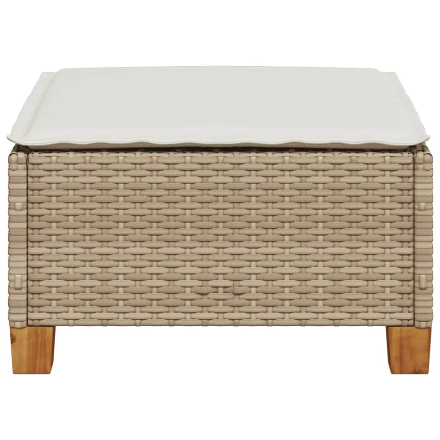 Tabouret de jardin et coussin beige 63,5x56x32cm résine tressée - 4