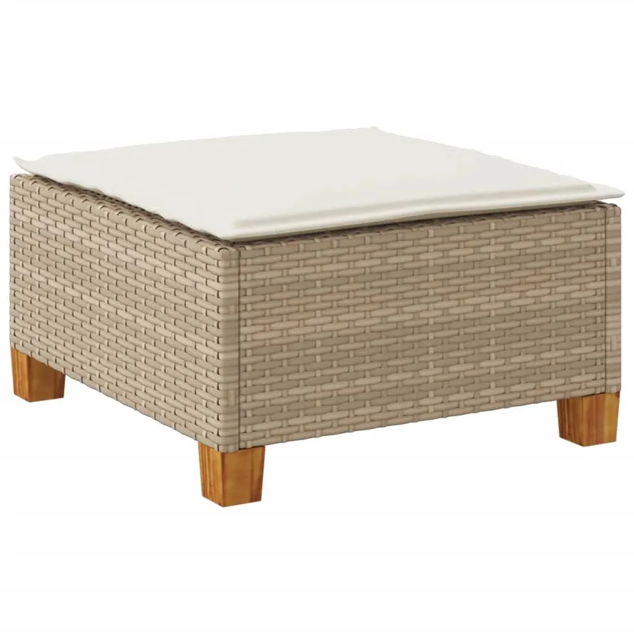 Tabouret de jardin et coussin beige 63,5x56x32cm résine tressée - 6