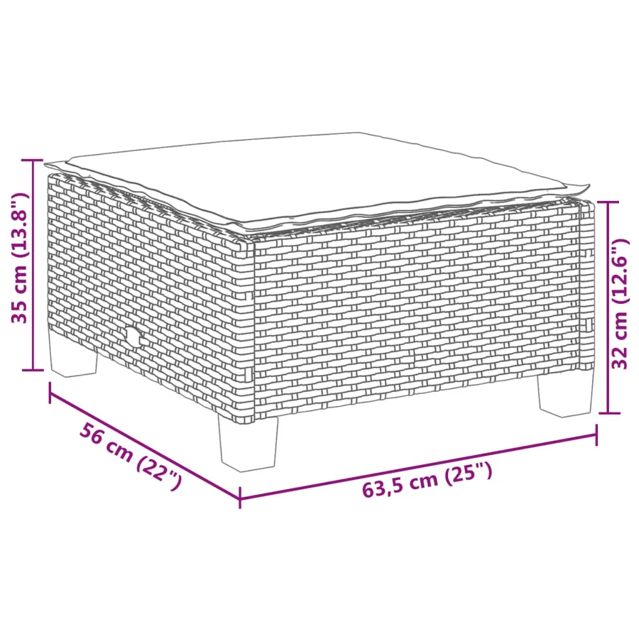 Tabouret de jardin et coussin beige 63,5x56x32cm résine tressée - 8
