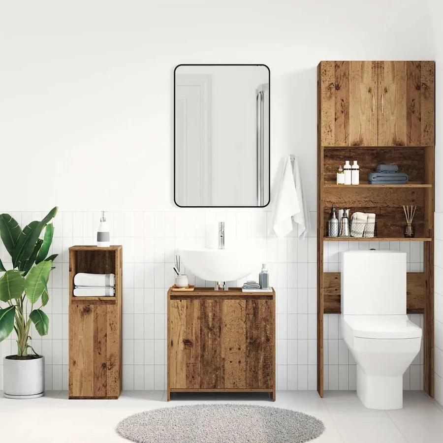 Armoire lavabo de salle de bain vieux bois 60x33x60 cm - 4