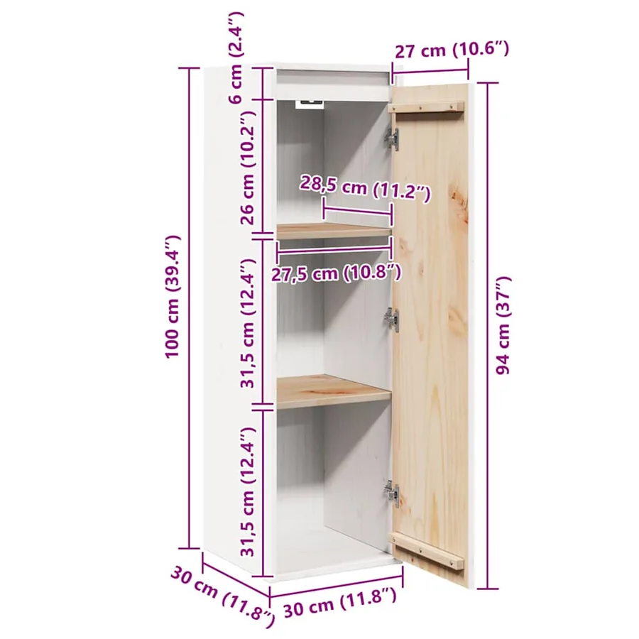 Armoire murale Blanc 30x30x100 cm Bois de pin massif - 12