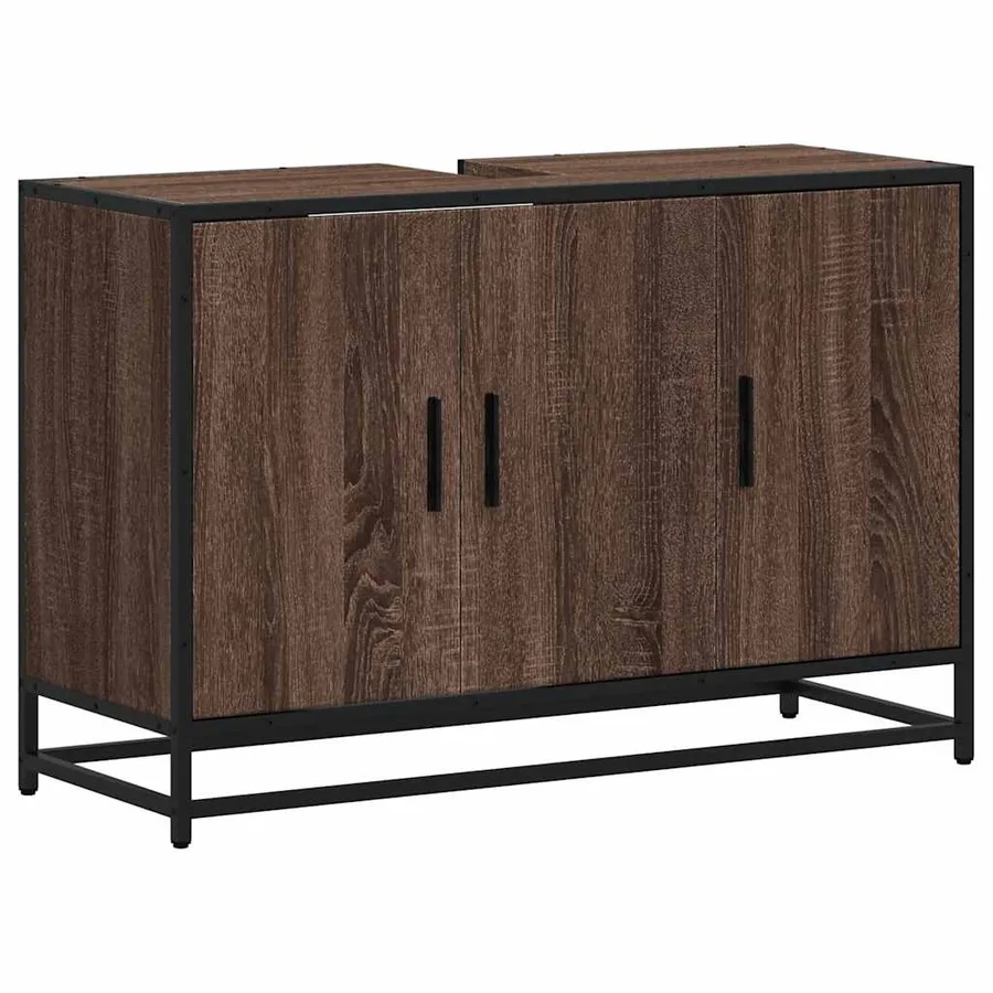 Armoire de lavabo de salle de bain chêne marron 90x33x60 cm - 2