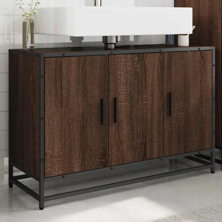 Armoire de lavabo de salle de bain chêne marron 90x33x60 cm - 3