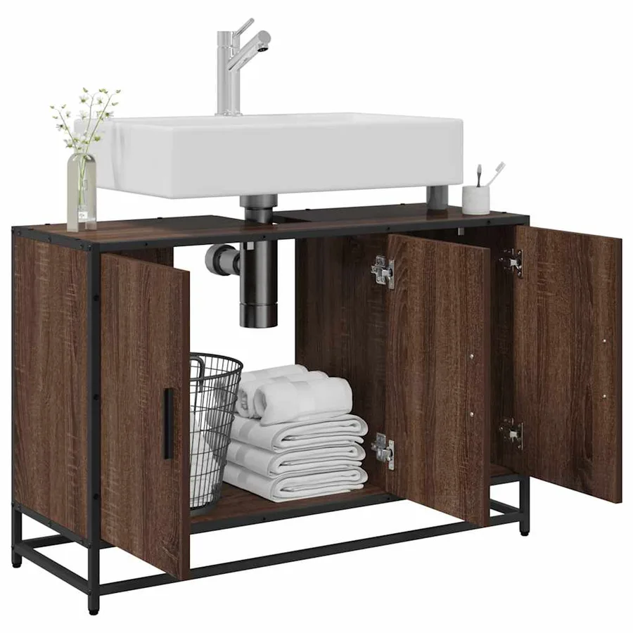 Armoire de lavabo de salle de bain chêne marron 90x33x60 cm - 4