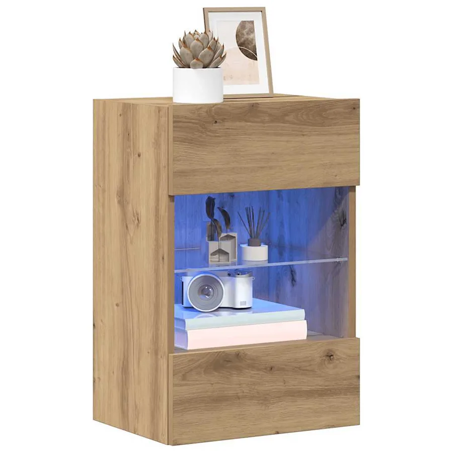 Meubles muraux avec lumières LED pour TV 2 pcs chêne artisanal - 16