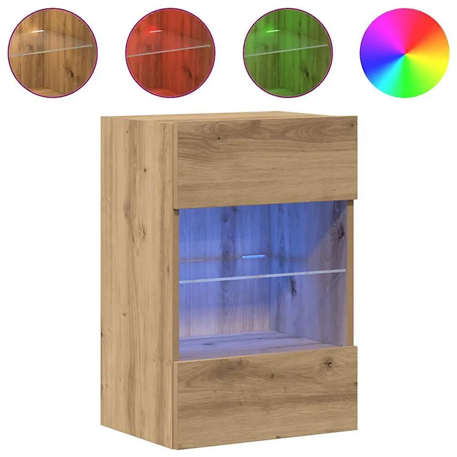 Meubles muraux avec lumières LED pour TV 2 pcs chêne artisanal - 2