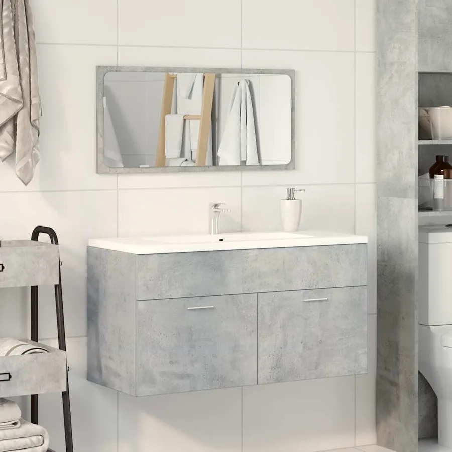 Armoire de bain avec miroir gris béton bois d'ingénierie - 3