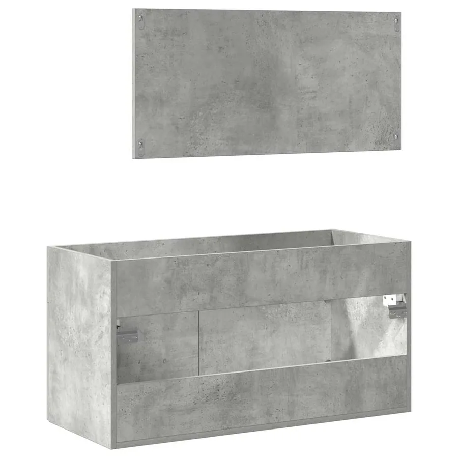 Armoire de bain avec miroir gris béton bois d'ingénierie - 6