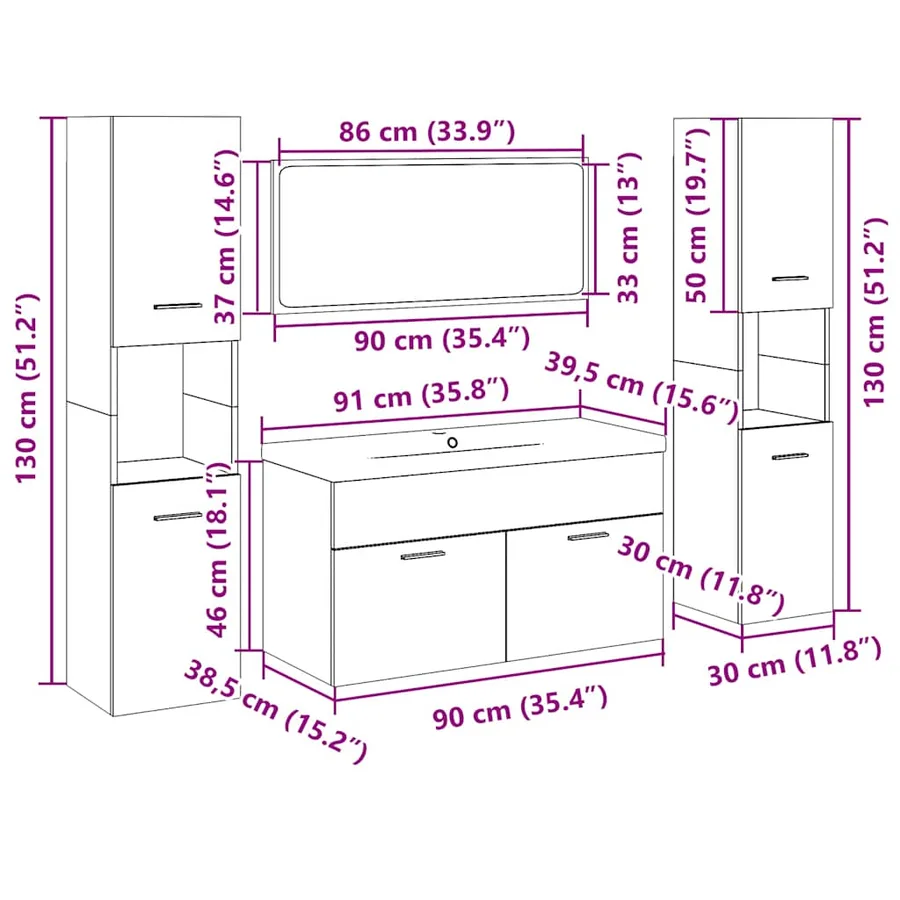 Ensemble de meubles de salle de bain 5 pcs gris béton - 14