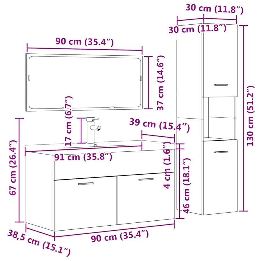 Ensemble de meubles de salle de bain 4 pcs gris béton - 12