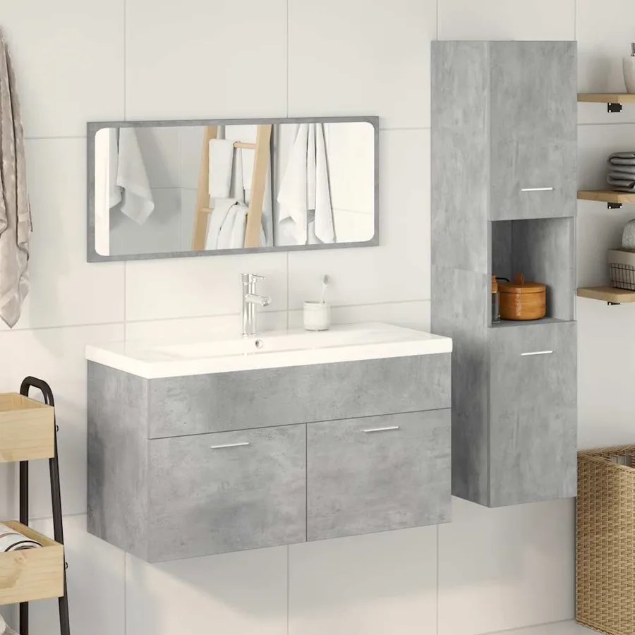 Ensemble de meubles de salle de bain 4 pcs gris béton - 2