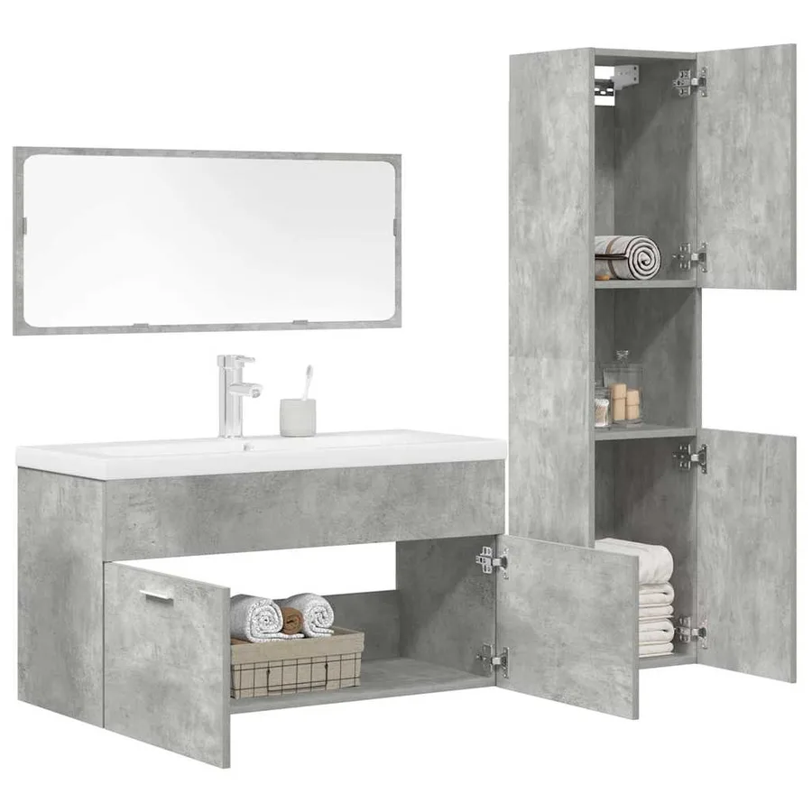 Ensemble de meubles de salle de bain 4 pcs gris béton - 3