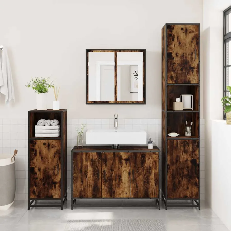 Armoire de lavabo de salle de bain chêne fumé 90x33x60 cm