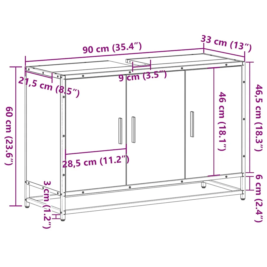 Armoire de lavabo de salle de bain chêne fumé 90x33x60 cm - 12