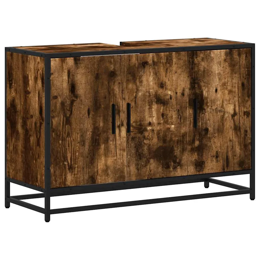 Armoire de lavabo de salle de bain chêne fumé 90x33x60 cm - 2