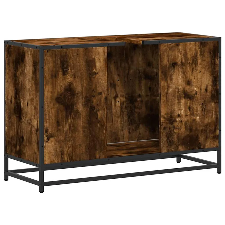 Armoire de lavabo de salle de bain chêne fumé 90x33x60 cm - 7