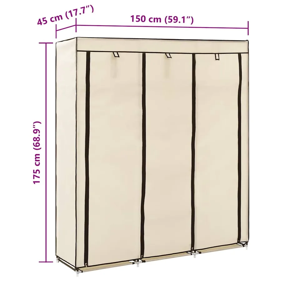 Armoire avec compartiments et barres Crème 150x45x175 cm Tissu - 10