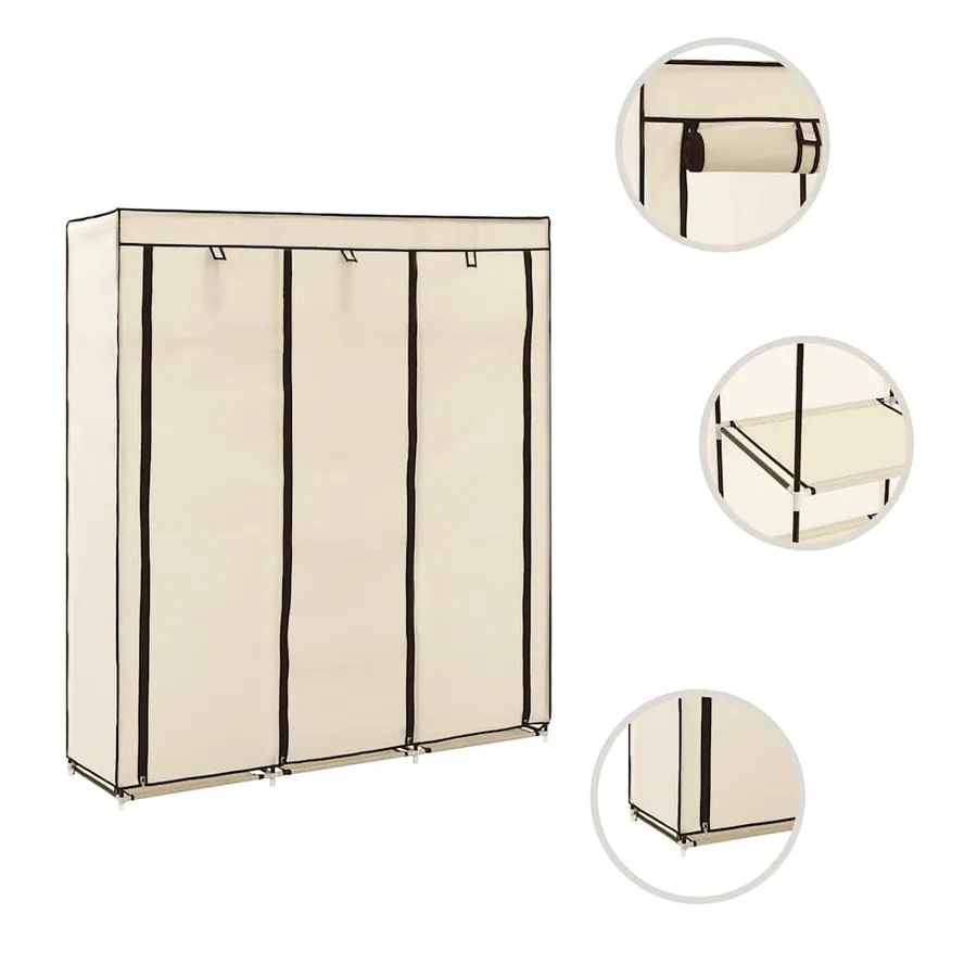 Armoire avec compartiments et barres Crème 150x45x175 cm Tissu - 7